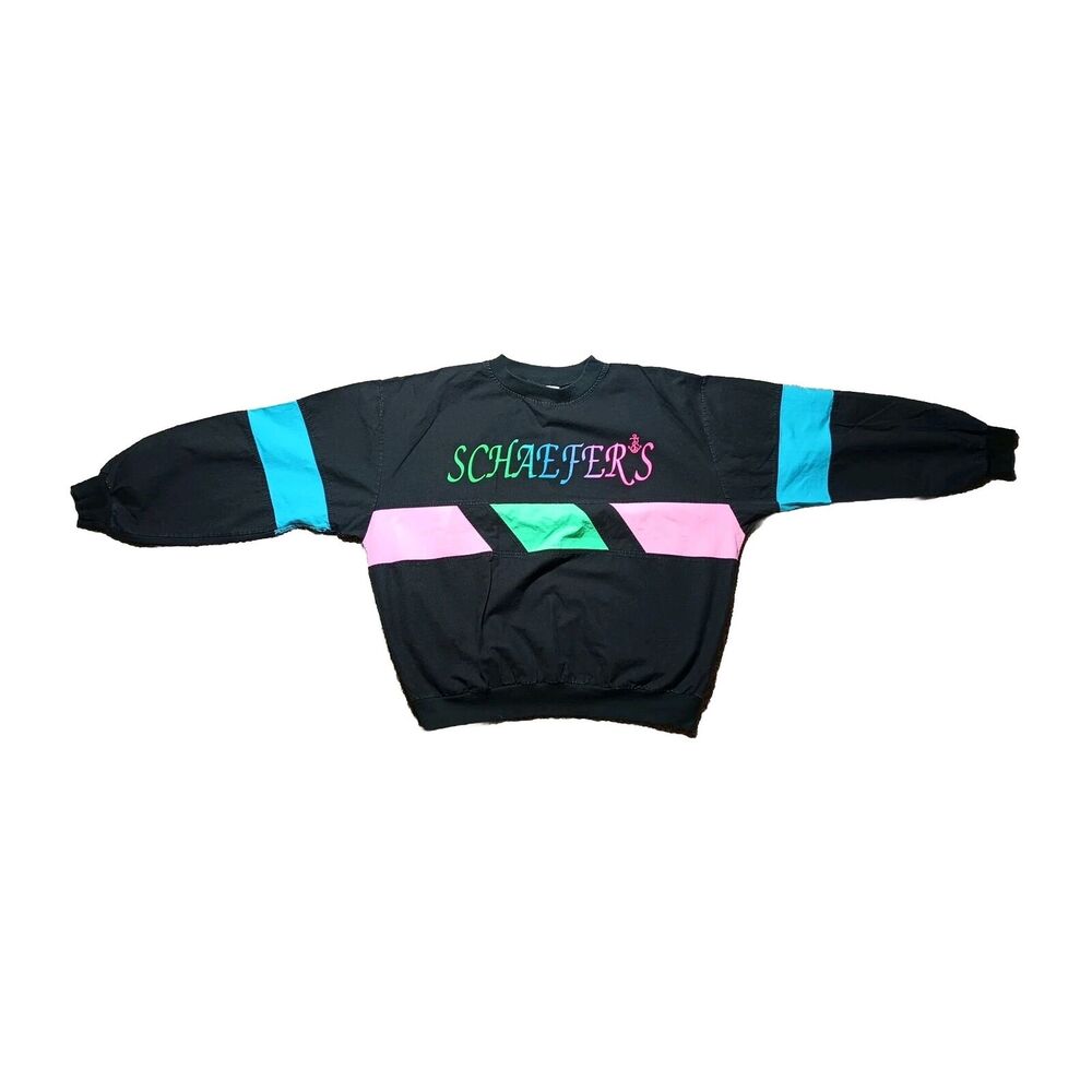 Vintage AU Sportswear pullover shirt Neon Color Block Schaefer's Sz XL Baggy 90s